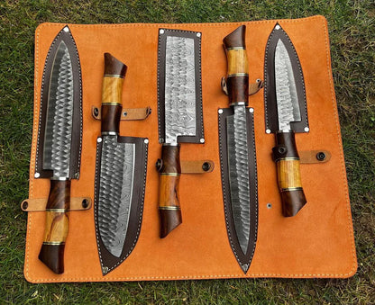 pieces custom made Damascus steel chef knives set