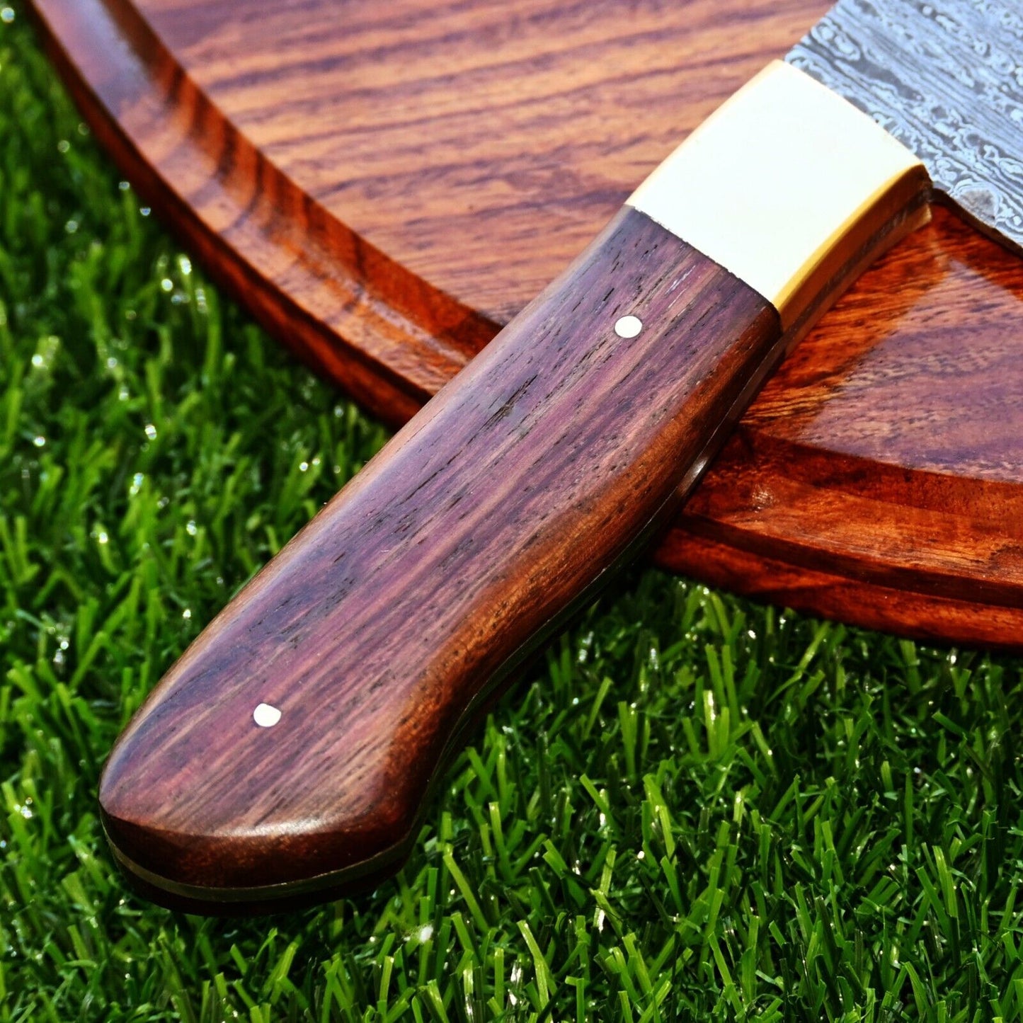 Custom Handmade 13" Damascus Steel Chef Knife with Brass Bolster and Rosewood Handle | Includes Leather Sheath